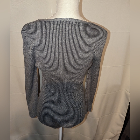 AJ Andrea Jovine Sweater. Gray with metal embellished neckline - Picture 5 of 6
